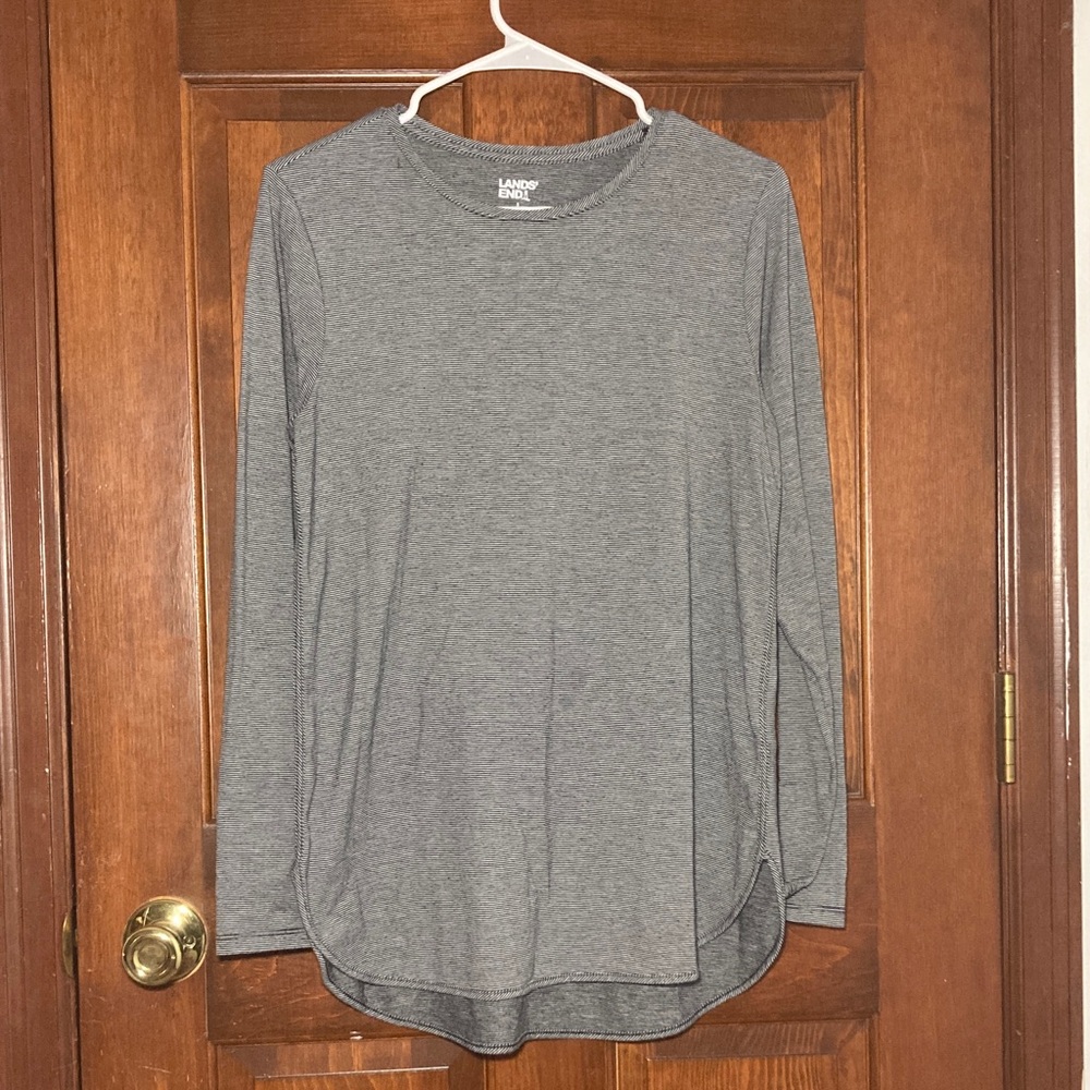 Lands' End Black and White Striped Blouse Top Size Small